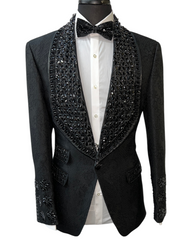 Barabas Black Lace & Black Rhinestone Formal Blazer