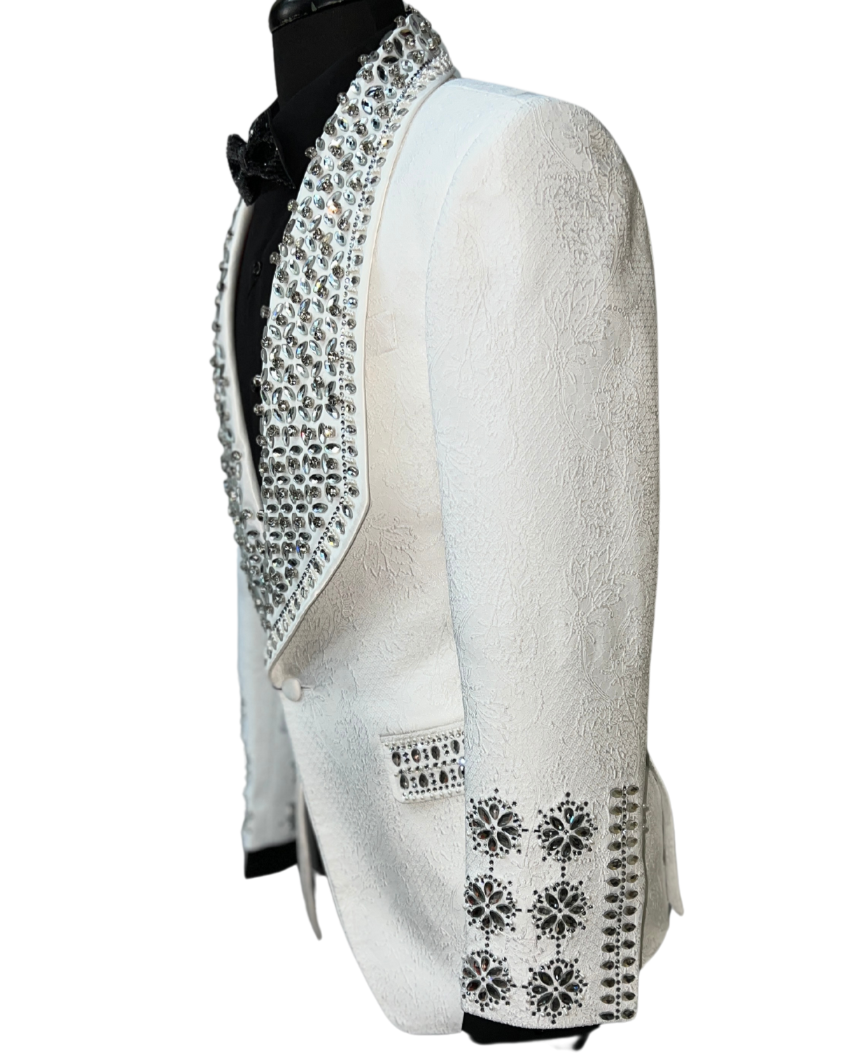 Barabas White Lace & Silver Rhinestone Formal Blazer