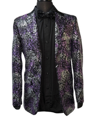 Blu Martini Black, Silver & Purple Glitter Sparkle Formal Blazer