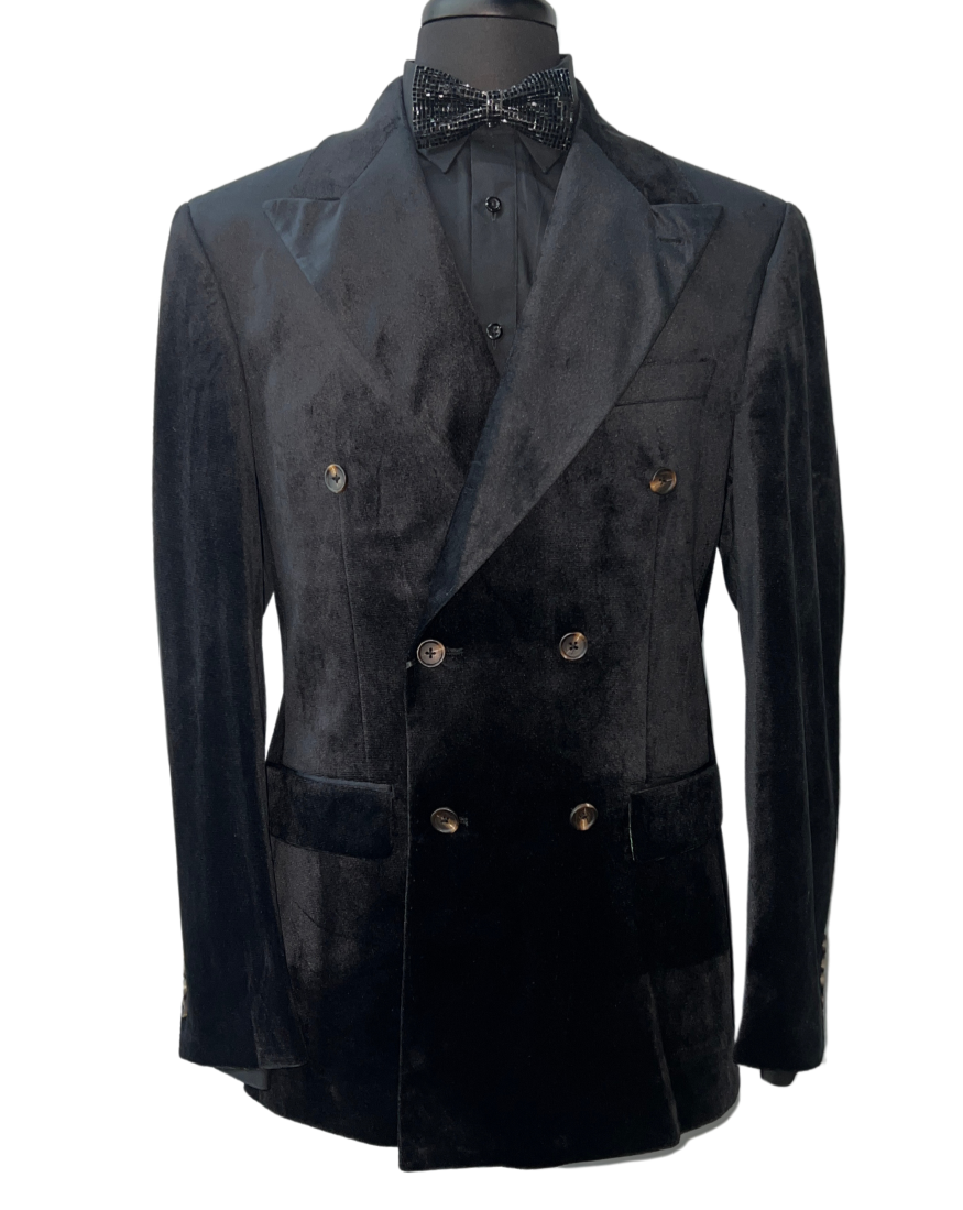Cigar Double Black Breasted Velvet Blazer