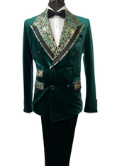 Biarelli Formal Double Breasted Forest Green Velvet Suit
