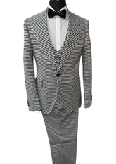 Giovanni Testi Black and White Houndstooth 3-Piece Suit