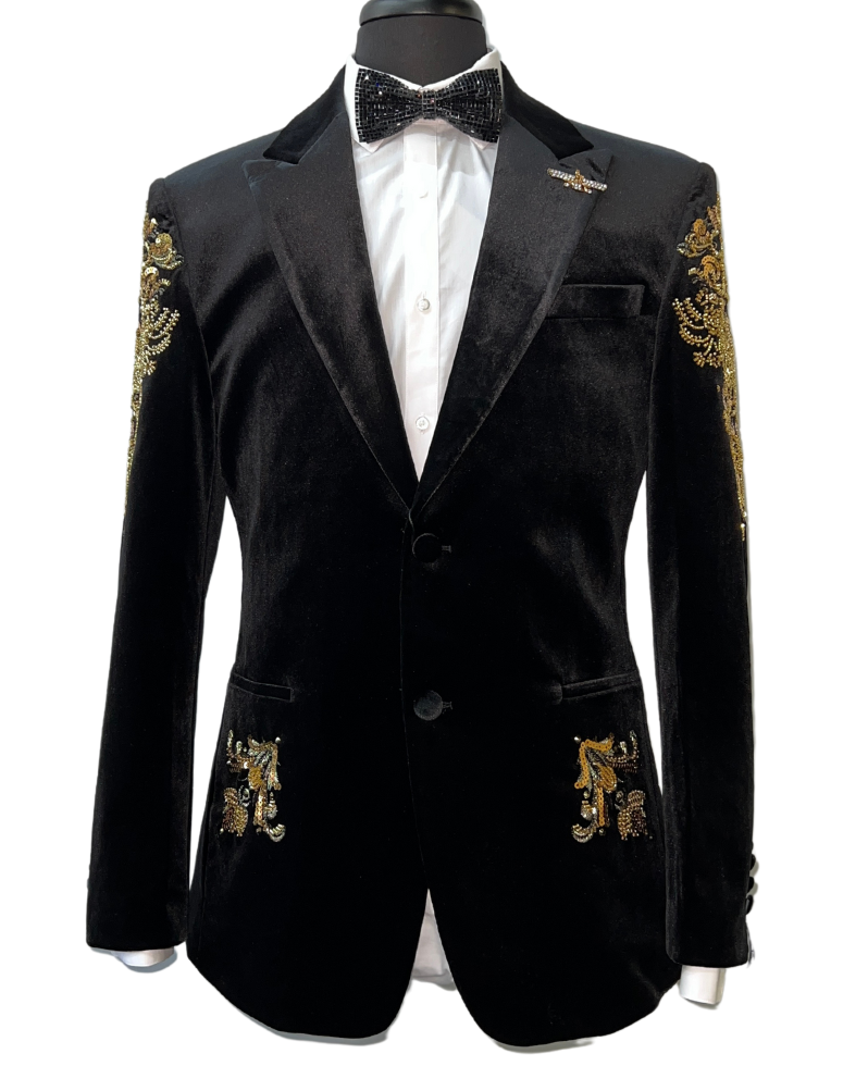 Black and top gold velvet blazer