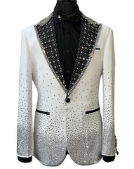 Barabas White & Black Rhinestone Formal Blazer