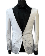 Barocco SB436-W White & Black Rhinestone Blazer