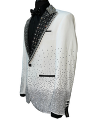 Barabas White & Black Rhinestone Formal Blazer