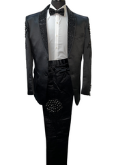 Barocco Black Rhinestone Embellished Satin Suit