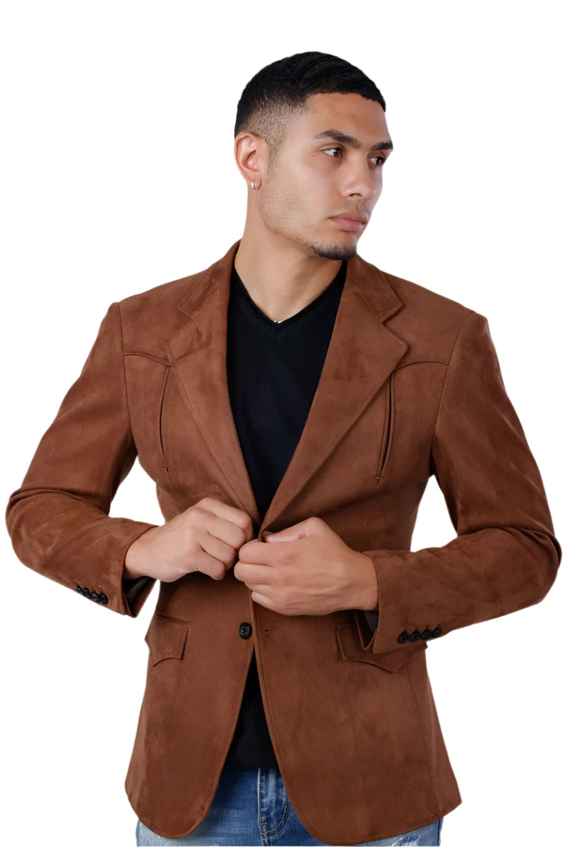 Barabas Brown Suede 4BL56-BR Blazer