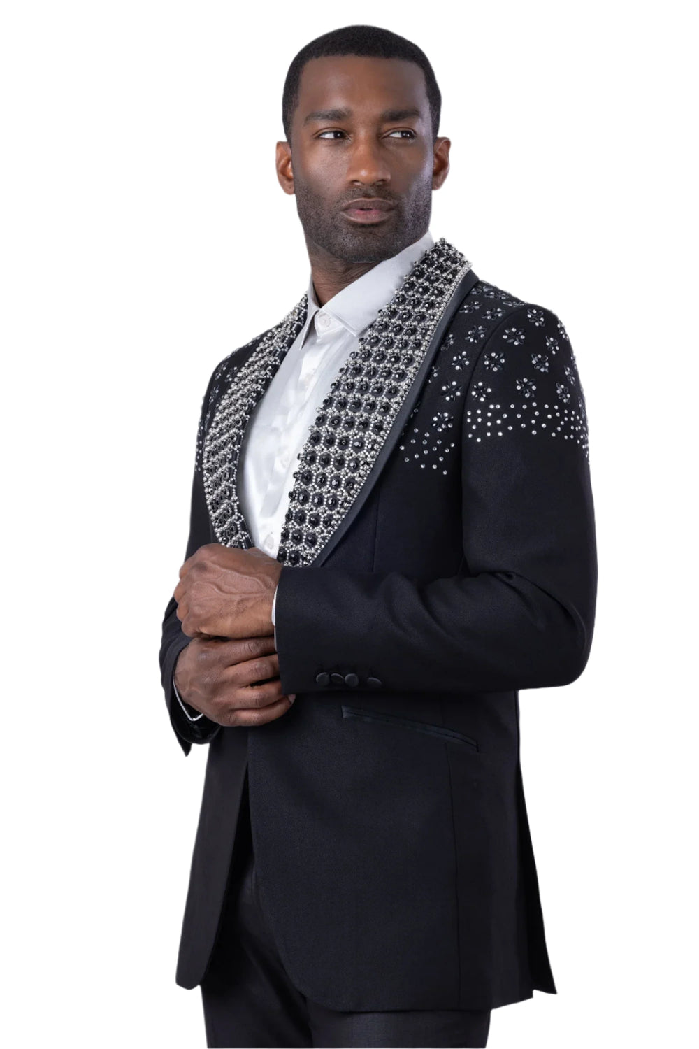 Barabas 4EBL46 Black & Silver Rhinestone Blazer