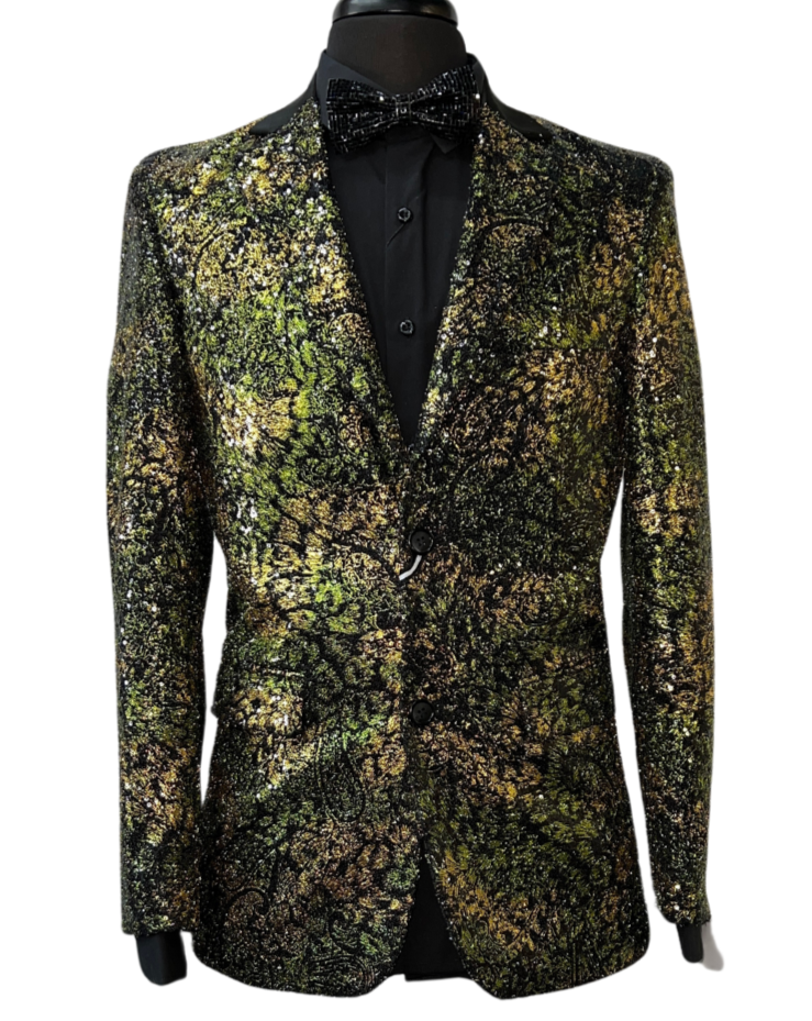 Blu Martini Black & Green Shiny Glitter Formal Blazer