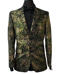 Blu Martini Black & Green Shiny Glitter Formal Blazer