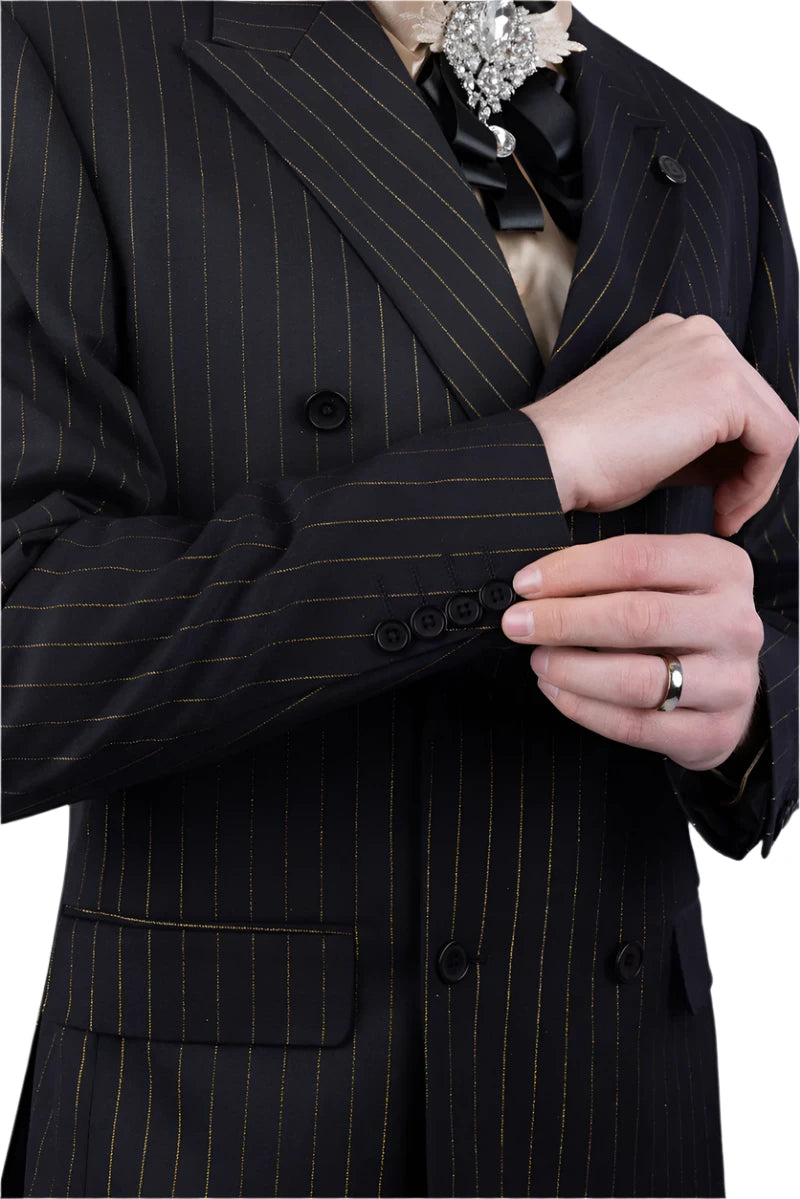 Barabas 5SU39-B Black & Gold Pinstripe Suit
