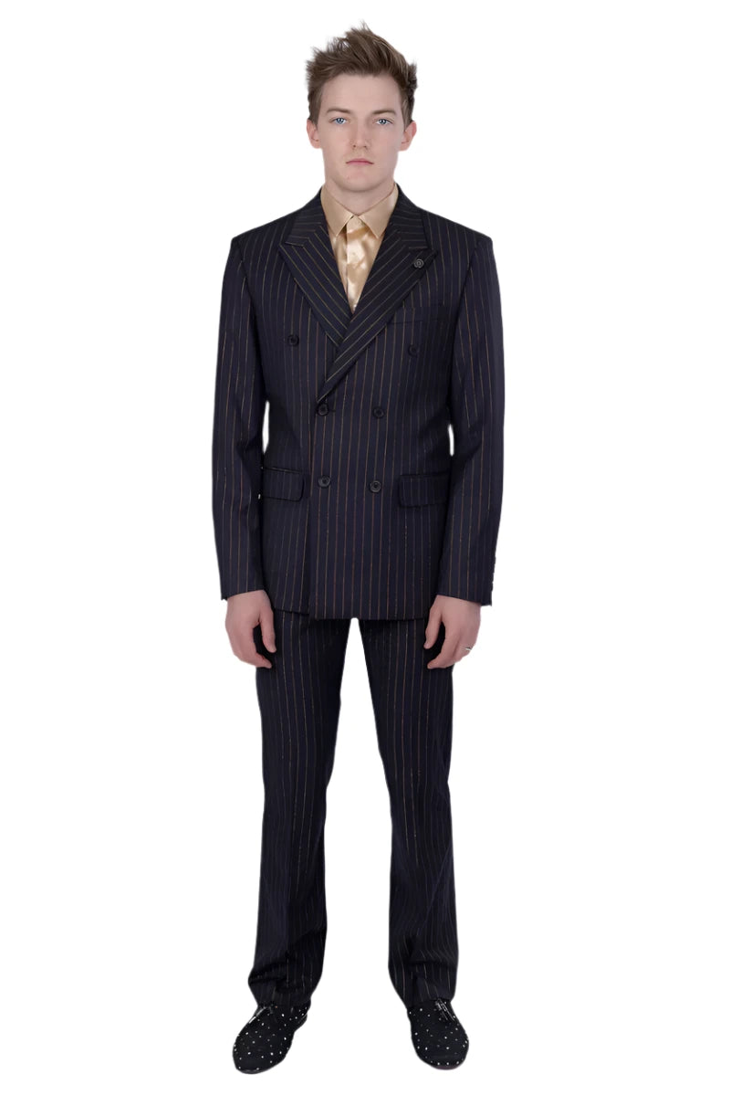 Barabas 5SU39-B Black & Gold Pinstripe Suit