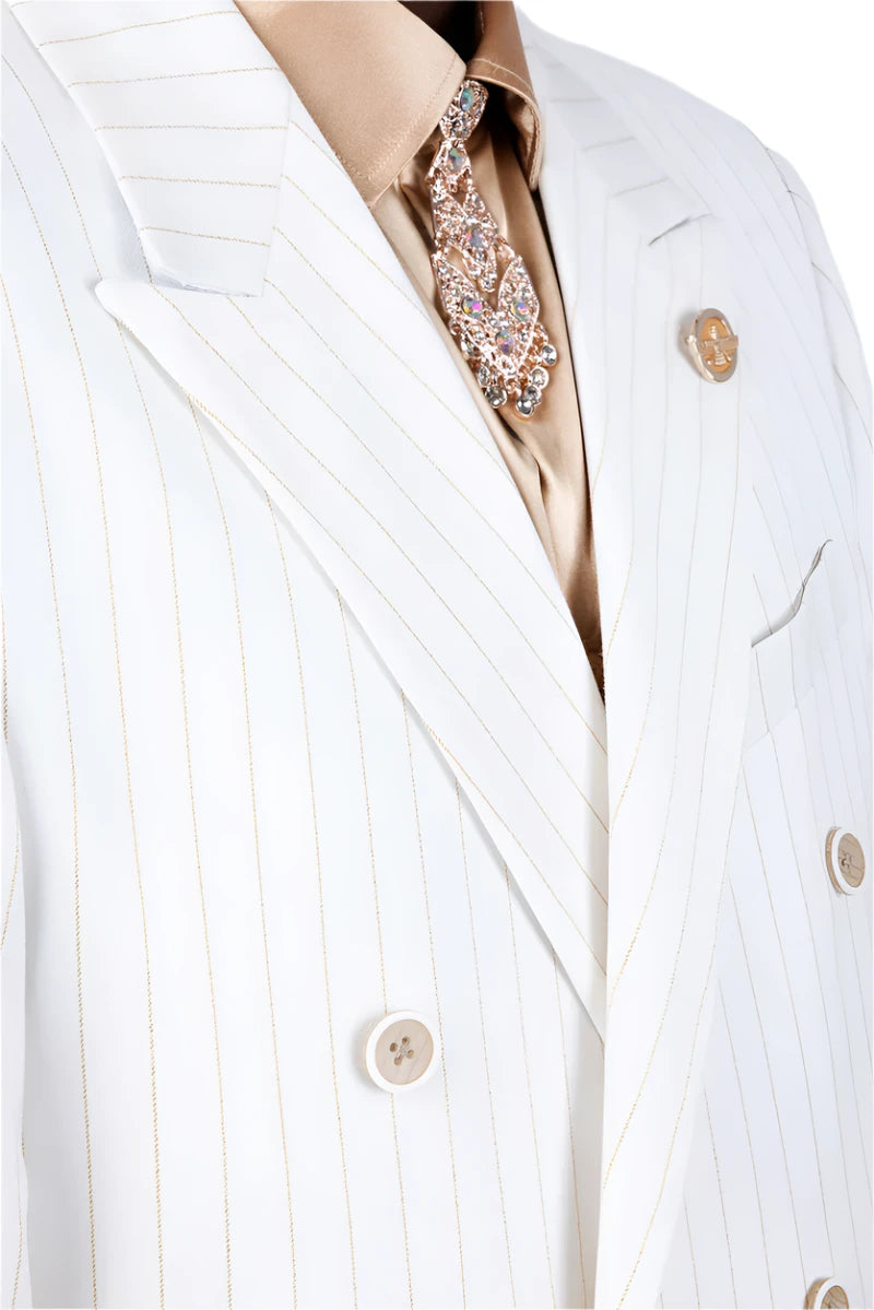 Barabas 5SU39-W White & Gold Pinstripe Suit