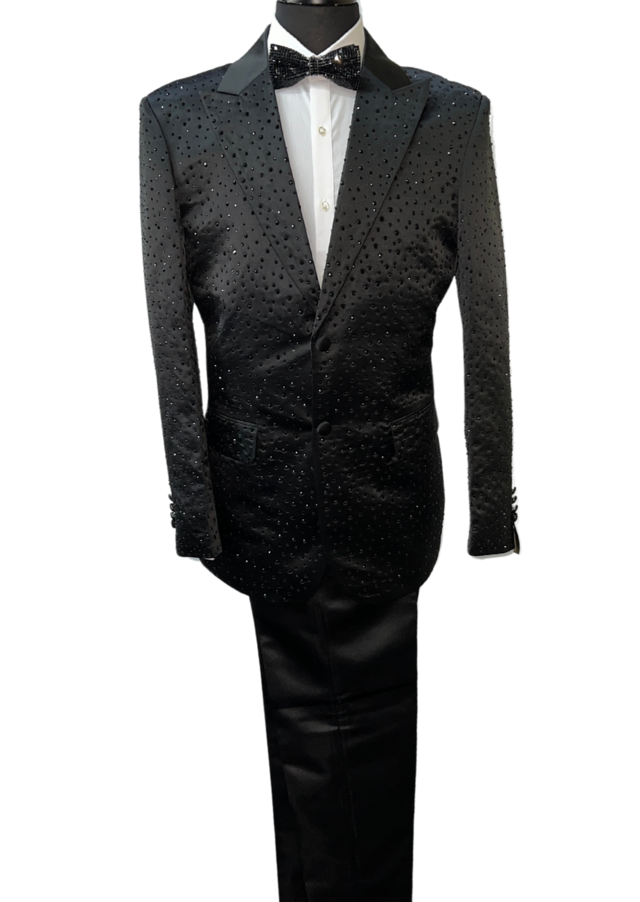 Barocco Black Rhinestone Embellished Satin Suit