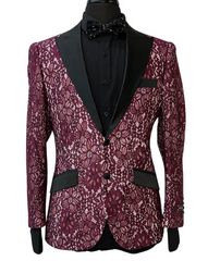Insomnia Burgundy & White Contrast Lace Blazer