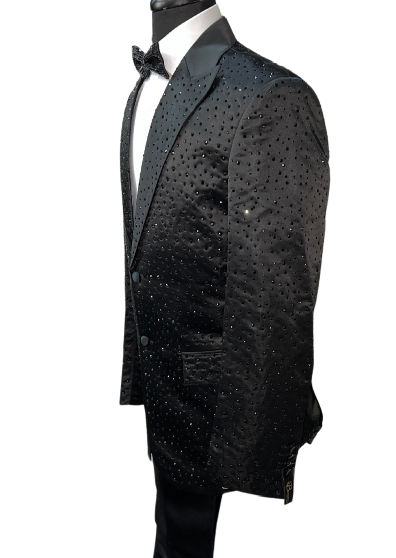 Barocco Black Rhinestone Embellished Satin Suit