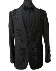 Empire Black Floral Embroidery Formal Blazer