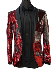 Pronti Red & Silver Reversible Sequin Formal Blazer