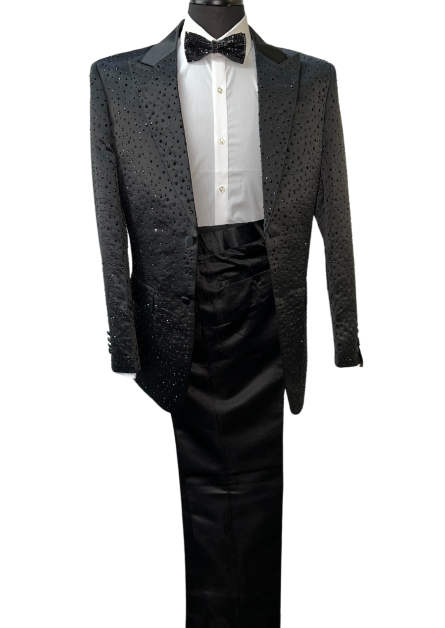 Barocco Black Rhinestone Embellished Satin Suit
