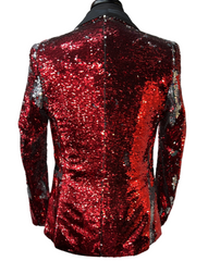 Pronti Red & Silver Reversible Sequin Formal Blazer