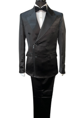 Biarelli Formal Double Breasted Black Satin Suit
