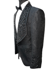 Barabas Black Lace & Black Rhinestone Formal Blazer