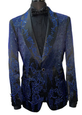 Barocoo SB451-BM Black & Royal Rhinestone Embellished Blazer
