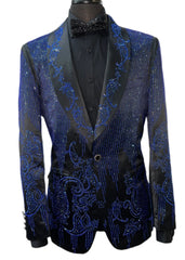 Barocoo SB451-BM Black & Royal Rhinestone Embellished Blazer