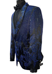 Barocoo SB451-BM Black & Royal Rhinestone Embellished Blazer