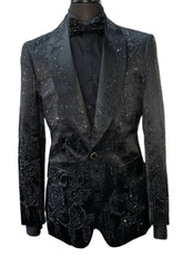 Barocco SB451-B Black Rhinestone Embellished Blazer
