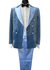 Biarelli Double Breasted Light Blue Suede Suit