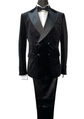 Biarelli Double Breasted Black Suede Suit
