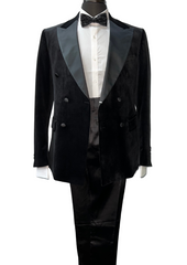 Biarelli Double Breasted Black Suede Suit