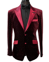 Barabas Burgundy Velvet Blazer Rhinestone Diamond shape design