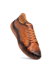 Mezlan Cognac Woven Leather Sneaker