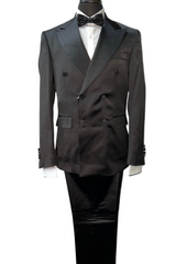 Biarelli Double Breasted Black Satin Suit