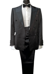 Biarelli Double Breasted Black Satin Suit