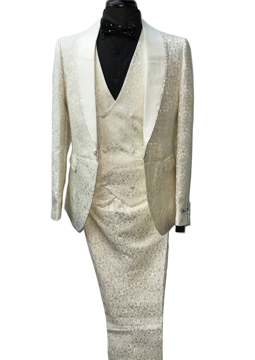 Giovanni Testi Satin Floral Pattern 3-Piece Suit