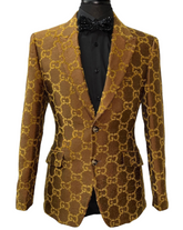 Barabas Coffee Brown Blazer Gold Contrasting G-Print Design