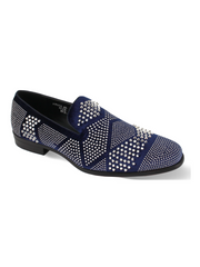 After Midnight Navy Blue & Silver Velvet Formal Loafer