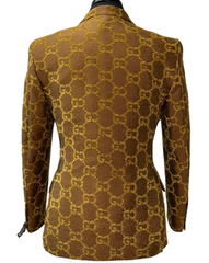Barabas Coffee Brown Blazer Gold Contrasting G-Print Design