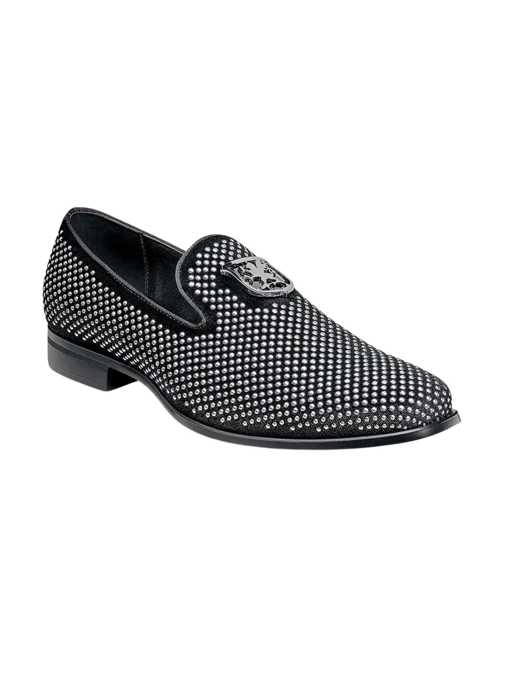 Stacy Adams Black & Silver Swagger Studded Slip On Loafer