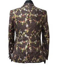 Giovanni Testi Bronze Glitter Checkered and Floral Design Suit
