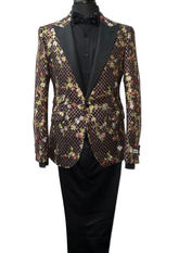 Giovanni Testi Bronze Glitter Checkered and Floral Design Suit
