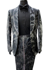 Biarelli Dark Grey Tropical Embossed Pattern Suit