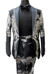 Biarelli Black & Silver Damask Formal Suit