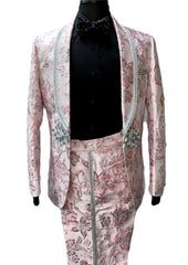 Biarelli Pink & Silver Floral Embossed Pattered Suit