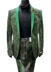 Giovanni Testi Green & Nude Cheetah Print Suit