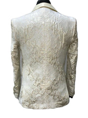 Blu Martini Off-White Floral Embossed Patterned Suit